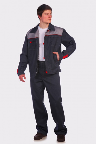 Костюм «ФАВОРИТНЫЙ-1» (куртка и брюки), ткань «Грета», цвет тёмно-серый + серый. Фото �2