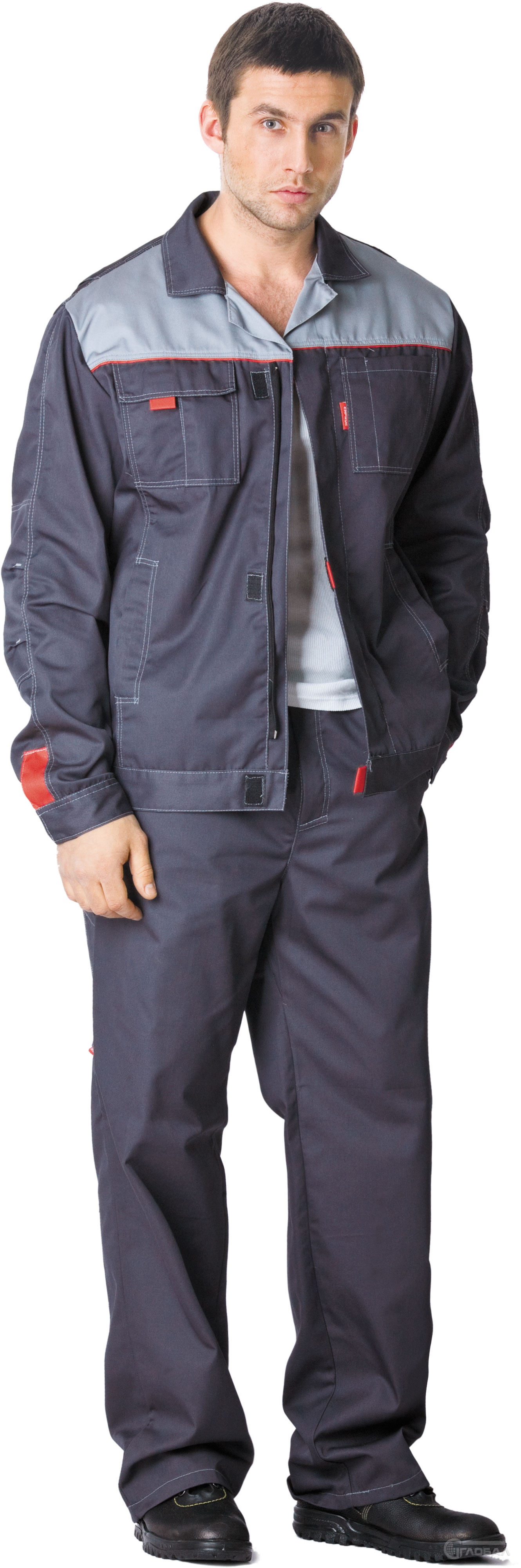 Костюм «ФАВОРИТНЫЙ-1» (куртка и брюки), ткань «Твил», цвет тёмно-серый + серый. Фото �2