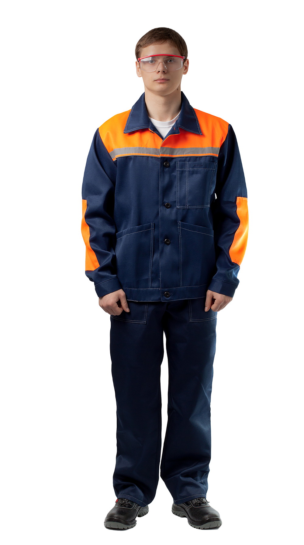 ДНК 108 Костюм «Конвейер» (куртка и брюки), цвет синий + оранжевый